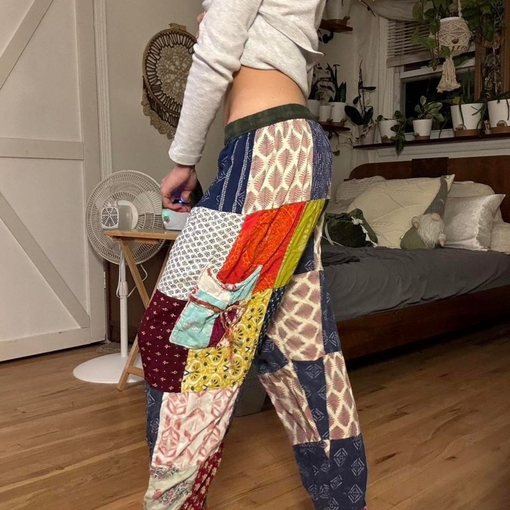 Boho Patchwork Tapered Lounge Pants Multi Pattern… - image 4
